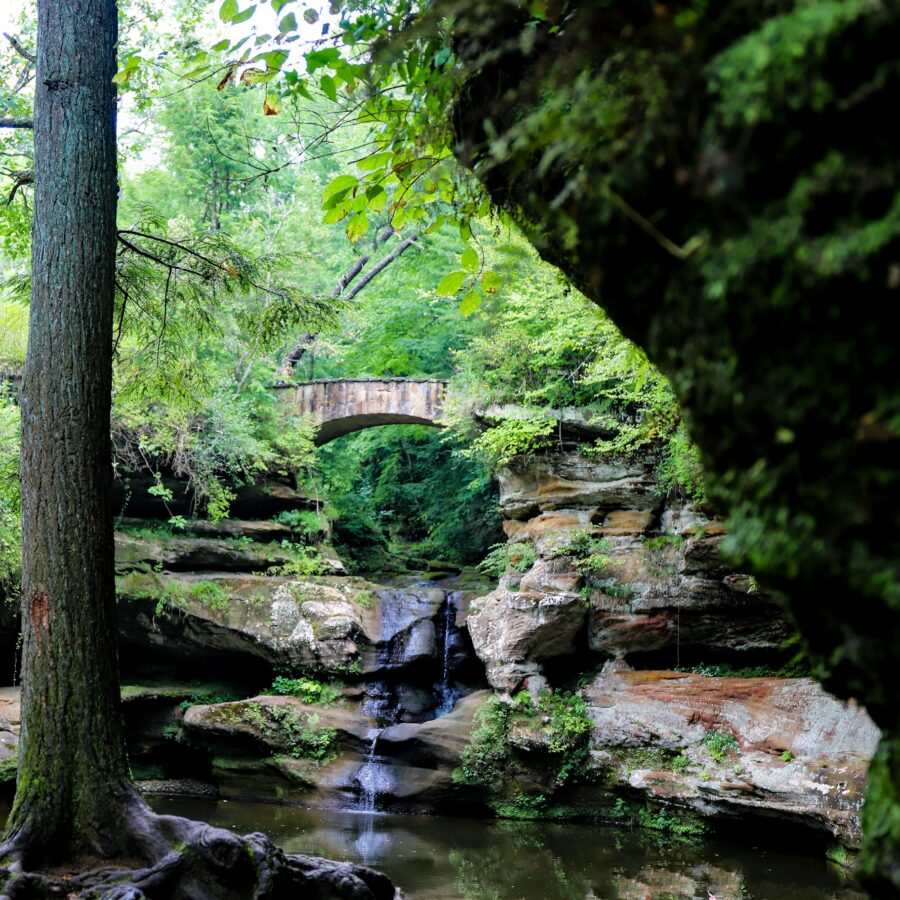 Stone bridge and falls, Hocking Hills